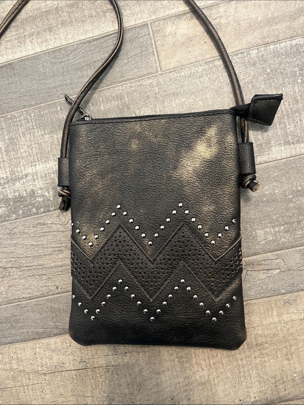 Black Studded Chevron Thin Strap Shoulder Bag